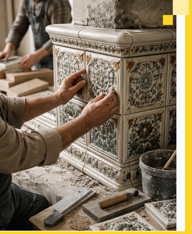 Изразцовые камины под ключ в Бирске: проект и монтаж