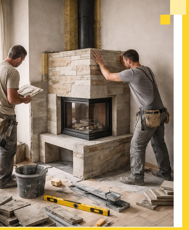 Угловые камины под ключ проект, монтаж и отделка в Бирске