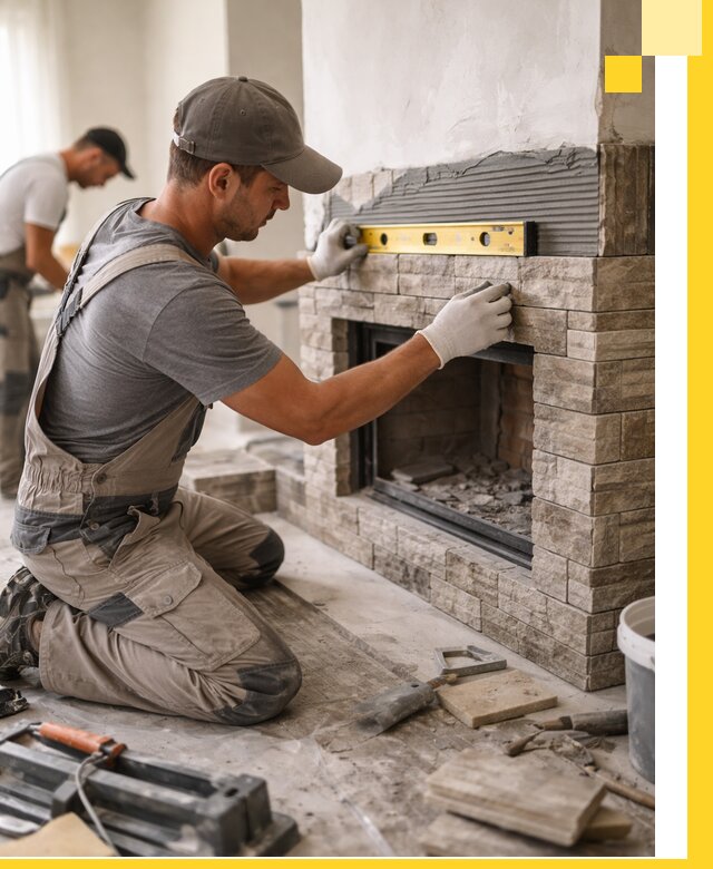 Облицовка каминов в Бирске, монтаж и отделка натуральным камнем