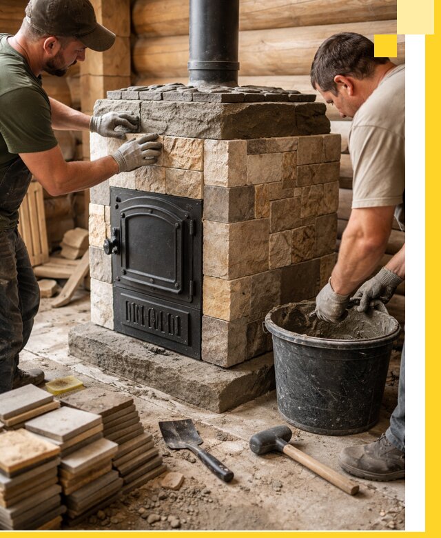 Облицовка банной печи под ключ в Бирске: камень и плитка