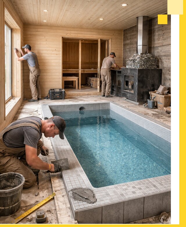 Проект бани с бассейном и сауной в Бирске под ключ