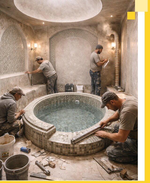 Профессиональное строительство хамама с бассейном в Бирске под ключ