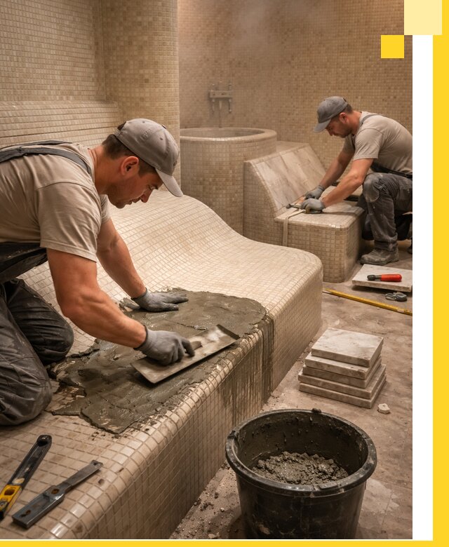 Лежаки для хамама под ключ в Бирске, проект и монтаж