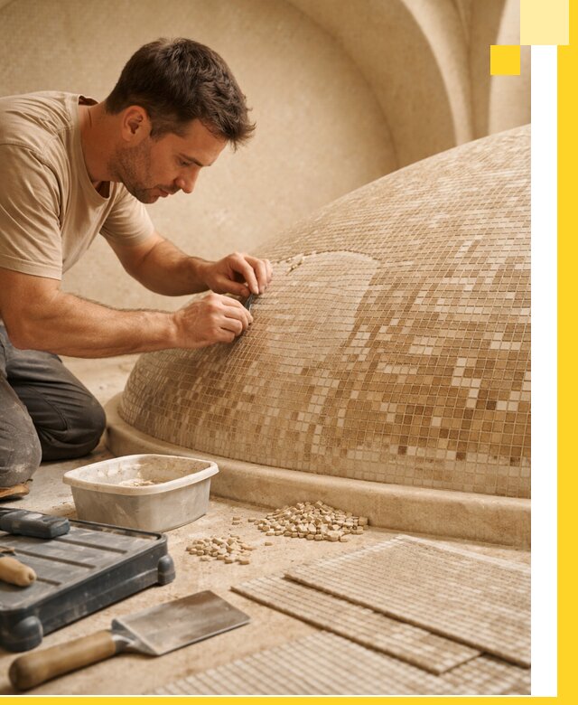 Профессиональная укладка мозаики для хамама под ключ в Бирске